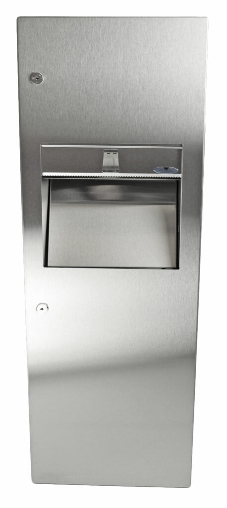 Stainless Steel Combination Dispenser Disposal Frost   Frost Code 410 A Paper Towel Dispenser And Disposal Front View 1 458x1024 